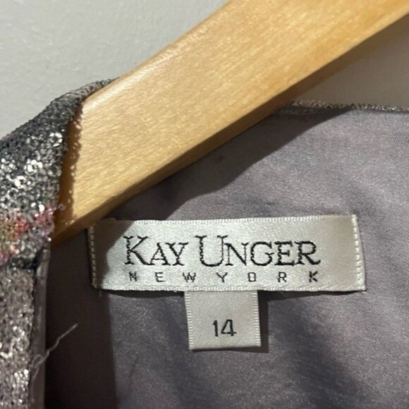KAY UNGER Gown Dress Mother Of The Bride Formal Iridescent Grey Pink Size 14 - Picture 5 of 8